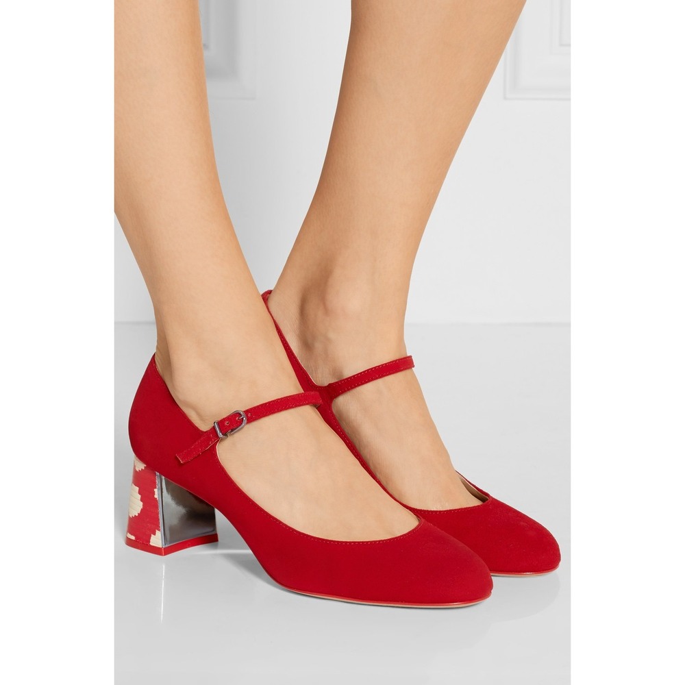Sophia Webster Polka Dot Mary Jane Red Suede Leather Block Heel Pumps Retro/37